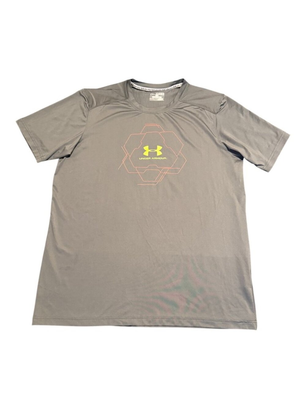 Under Armor Men Heat Gear Loose Fit Short Sleeve Shirt Sz 3Xl Gray Neon Chec Des